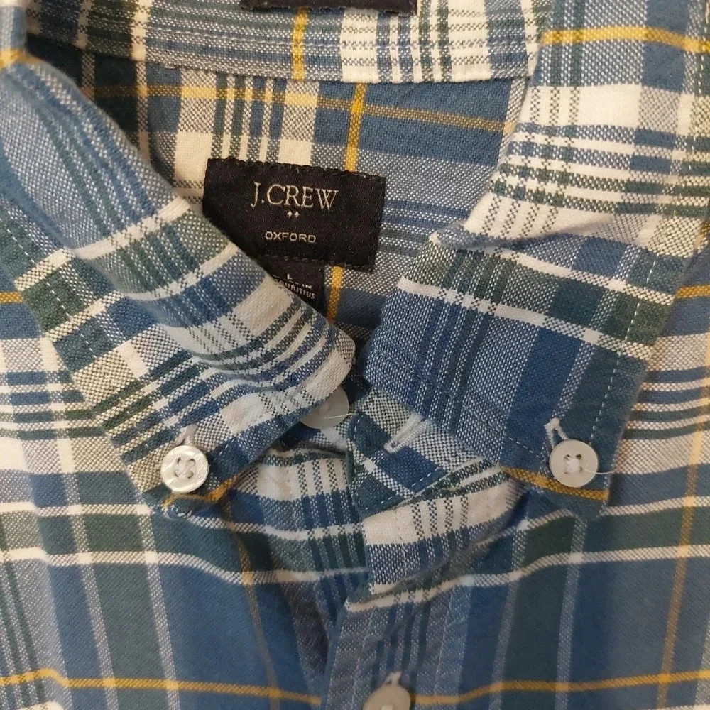 J.Crew slim Oxford Blue Plaid Button Down shirt Mens L Preppy Academia